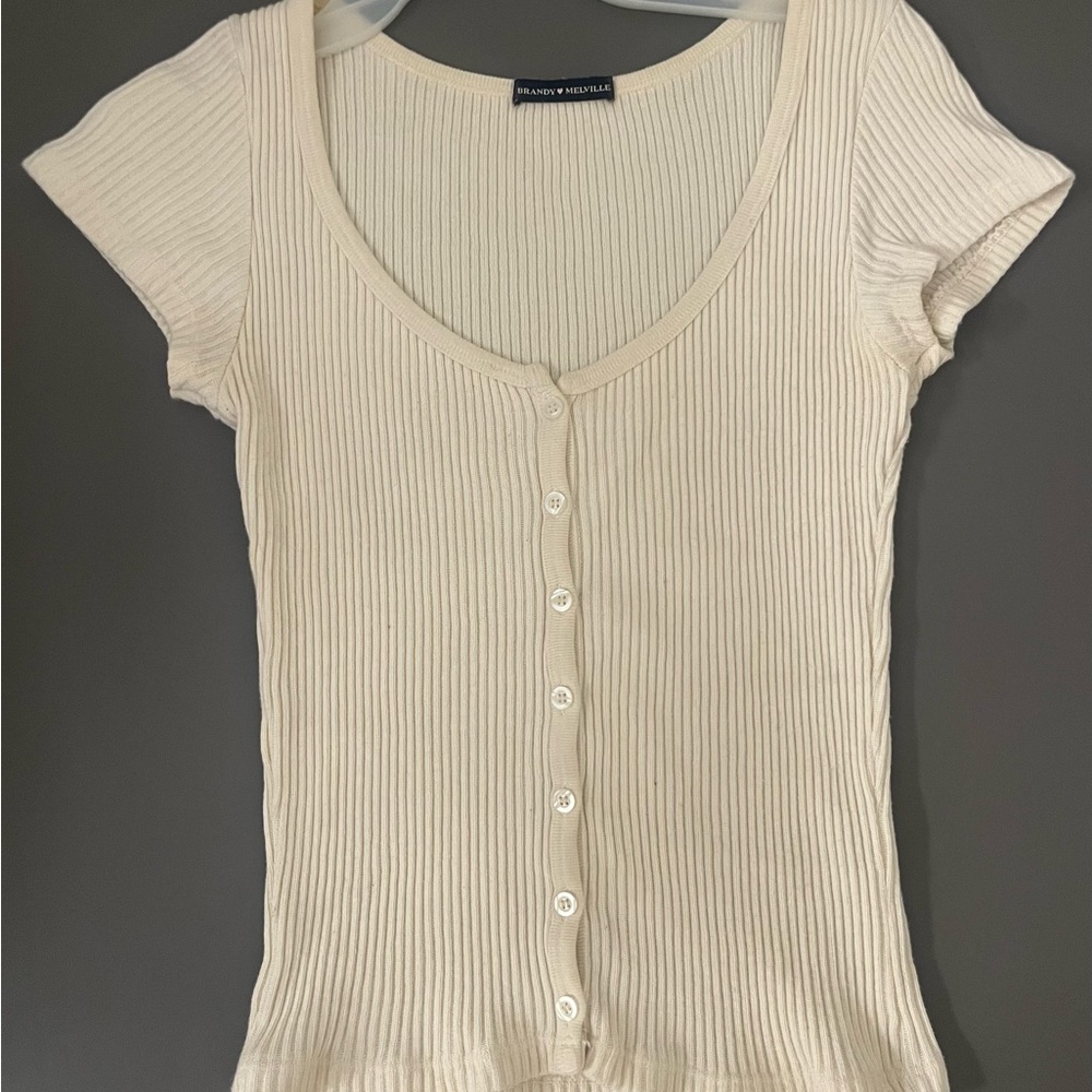 Brandy Melville Ivory Ribbed Button-Down Shirt